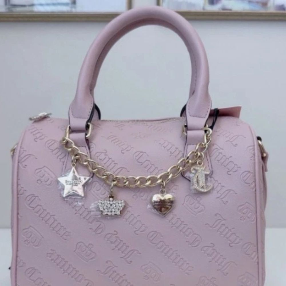 Juicy Couture Blush Pink Logo Satchel with Gold Charm Chain